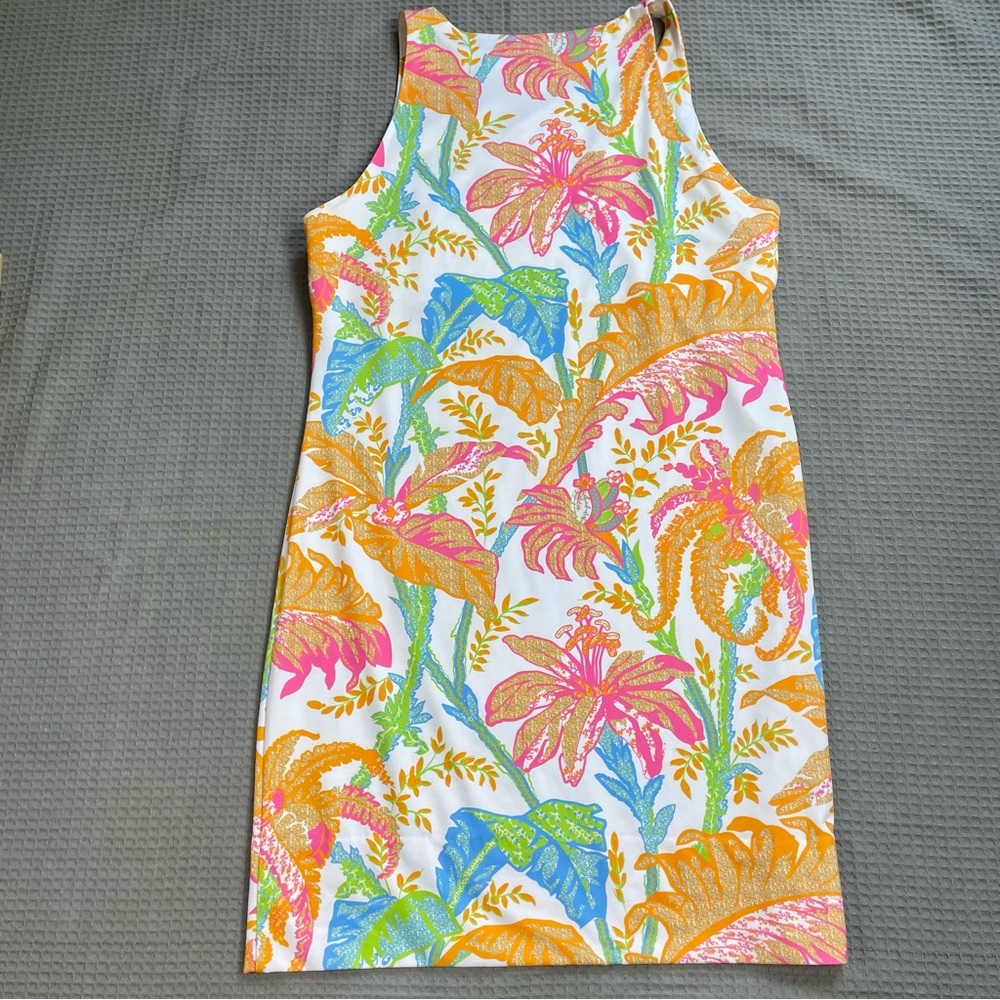 New Gretchen Scott Swerve Dress Medium Womens Palm Palm Multi Sleeveless - Picture 6 of 8